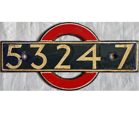 London Underground 1937-39 P-Stock enamel NUMBERPLATE from driving motor car 53247. This car was renumbered from 13247 upon c