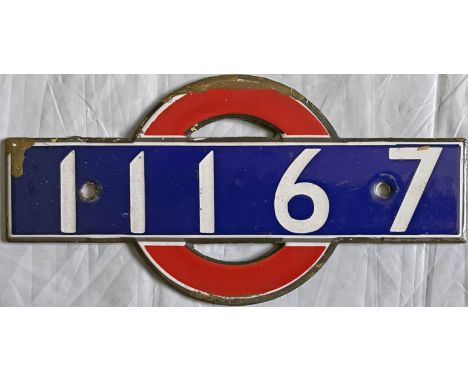 London Underground 38-Stock enamel NUMBERPLATE from driving motor car 11167. These plates were fitted inside the cars above t
