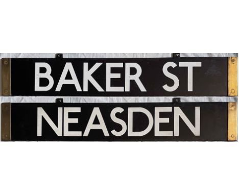 London Underground CO/CP Stock enamel CAB DESTINATION PLATE for Baker St / Neasden on the Metropolitan Line. Double-sided wit