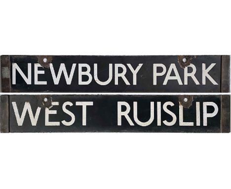 London Underground Standard Tube Stock enamel CAB DESTINATION PLATE for Newbury Park / West Ruislip on the Central Line. Cent