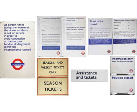 Selection (6) of London Underground SIGNS relating to escalators (1) and ticket offices (5), four are double-sided. The 'Assi