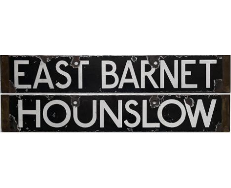 London Underground Standard Tube Stock enamel CAB DESTINATION PLATE for East Barnet / Hounslow on the Piccadilly Line. The fi