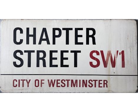 City of Westminster enamel STREET SIGN from Chapter Street, SW1, a residential street off Vauxhall Bridge Road. A flanged sig