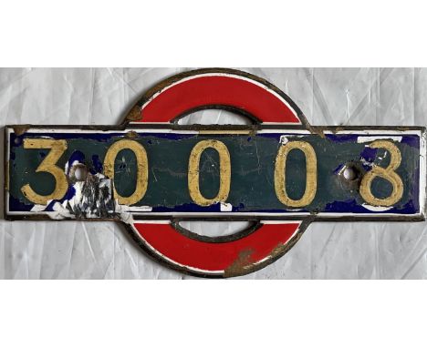 London Underground 38-Stock enamel NUMBERPLATE from uncoupling, non-driving (shunting control) motor car 30008. This car was 