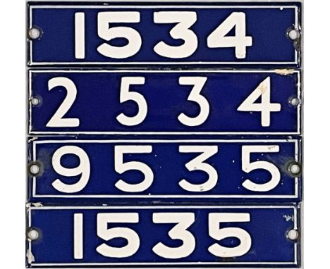 Set of 4 London Underground enamel STOCK-NUMBER PLATES from a complete 4-car unit of 1962-Tube Stock comprising Driving Motor