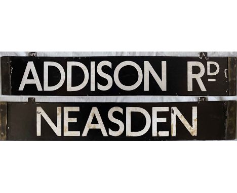London Underground Q/CO/CP Stock enamel CAB DESTINATION PLATE for Addison Rd/Neasden on the then Metropolitan & District Line