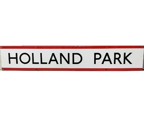 1950s/60s London Underground enamel PLATFORM FRIEZE PANEL from Holland Park station on the Central Line. Measures 52" x 9" (1