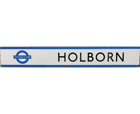 1950s/60s London Underground enamel FRIEZE PANEL from Holborn station with integral Piccadilly Line bullseye. With the line c