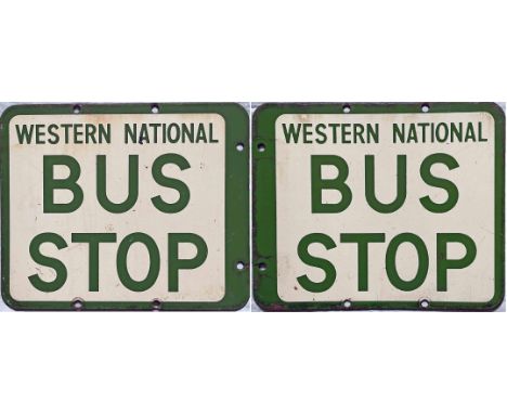 c1960s Western National Omnibus Co enamel BUS STOP FLAG. A double-sided sign measuring 12.75" x 10.5" (32cm x 27cm) and in ve