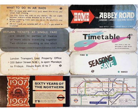 Selection (8) of 1930s onwards London Underground card CAR PANELS comprising 6 ex Metropolitan Line compartment stock 1930s-5
