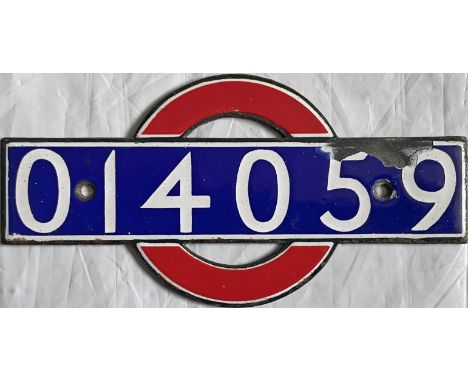 London Transport 1937-39 O-Stock enamel NUMBERPLATE from OP trailer car 014059. These plates were fitted inside the cars abov