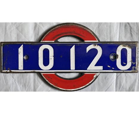 London Underground 38-Stock enamel NUMBERPLATE from driving motor car 10120. These plates were fitted inside the cars above t