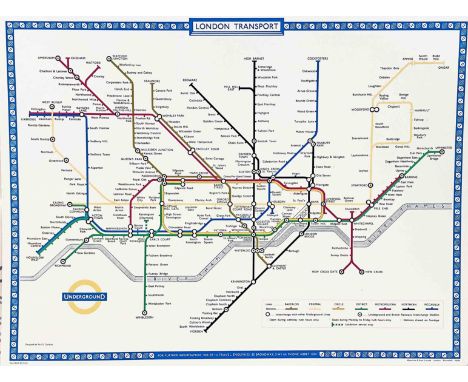 1964 London Underground POSTER MAP designed by Paul Garbutt. Measuring 20" x 15" (51cm x 38cm), this was produced officially 