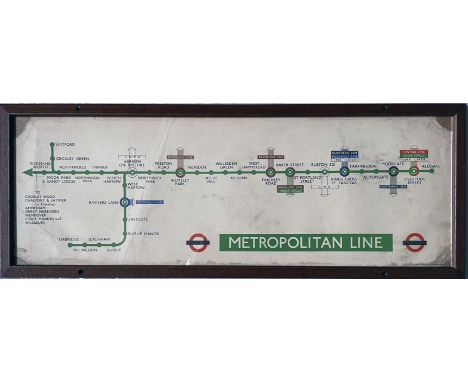 1940 WW2 London Underground Metropolitan Line CAR DIAGRAM from compartment stock, mounted in original-style, glazed wooden fr