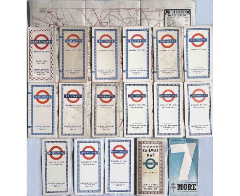 Quantity (18) of London Underground POCKET MAPS & LEAFLET comprising 15 x 1947-59 Beck diagrammatic card maps (a few are in u