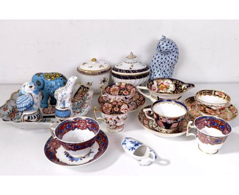 A 19th century Staffordshire sucrier, assorted cups, saucers and other ceramics (box) 