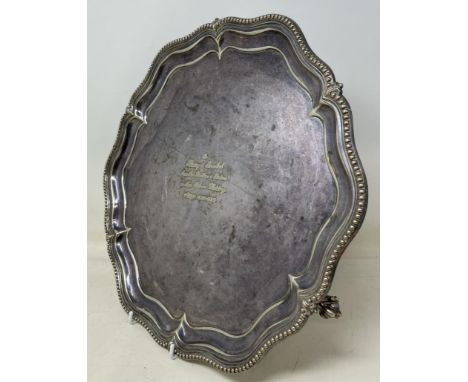 A silver plated salver, assorted silver plate and other items (box) 
