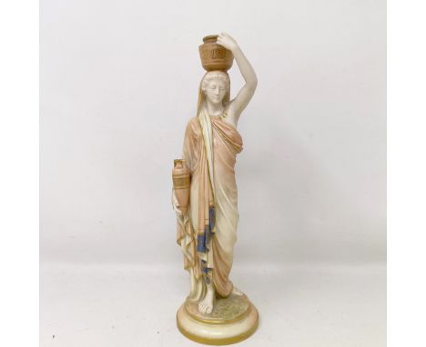 A Royal Worcester blush ivory classical figure holding an urn, 24 cm high 
