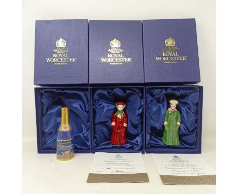 A Royal Worcester limited edition candle snuffer, in the form of a bottle of champagne, boxed, another, Motorist-Female 449/5
