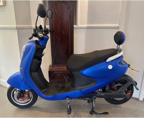 A Bumblebee Bikes electric scooter, blue, battery voltage 48v, motor output 250w, lady owned and ridden just 1 kmWith charger