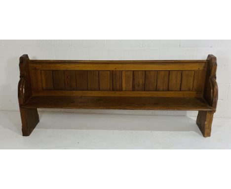 An antique pitch-pine church pew (leg A/F) - length 221cm, height 91cm