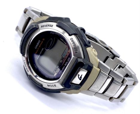 A cased Casio G Shock multi band 5 stainless steel digital watch "Tough Solar"