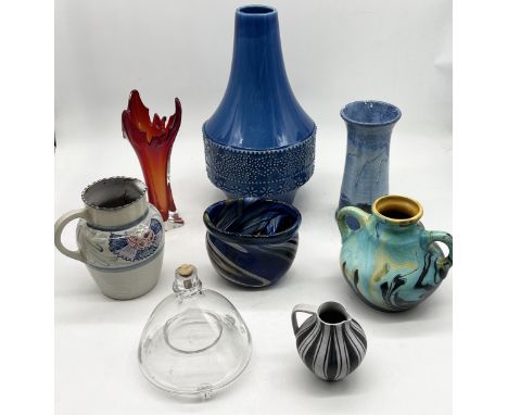 A collection of glass and ceramics including Holst vase, Honiton Pottery,  large mid century style vase etc.