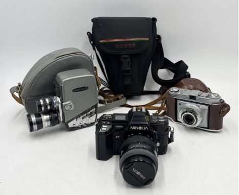 A collection of three cameras comprising of a Retinette, Yashica 8 and a Minolta 7000