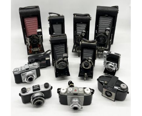 A large collection of vintage cameras by Kodak and Eastman Kodak including Retinette, Folding Brownie, Kodex etc.