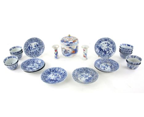 A quantity of Chinese Ceramics, comprising: a miniature pair of famille rose trumpet vases, 8.5 cm high; a Chinese Imari vess