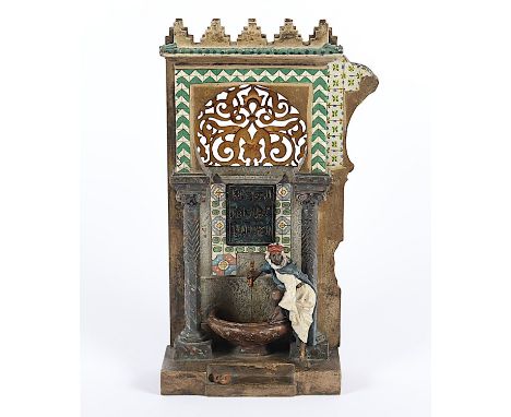 ARABER AN EINEM BRUNNEN - SABIL, Bronze, farbig patiniert/bemalt, H 22,5, verso signiert, Modell-Nr. 4866 bez. "geschützt", F