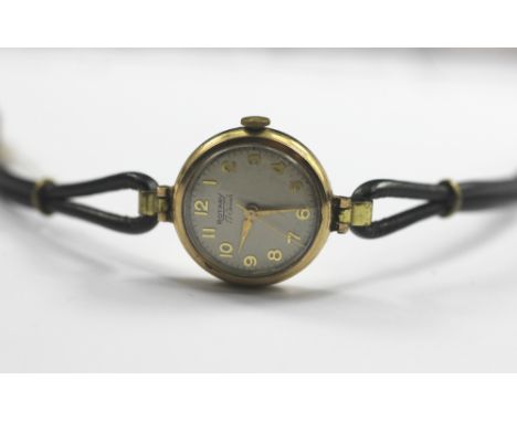 A Lady's 9ct gold Rotary wrist watch, 17 jewels, with leather strap, 20.5cm