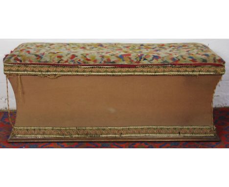 A Victorian mahogany ottoman, with tapestry top on ceramic casters, 43cm x 106cm x 43cm