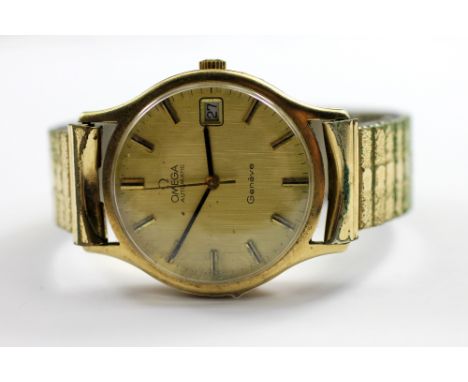 A Gentleman's 9ct gold Omega Automatic Geneve wristwatch, Sheffield 1976, the gilt dial with batons, date aperture and centre