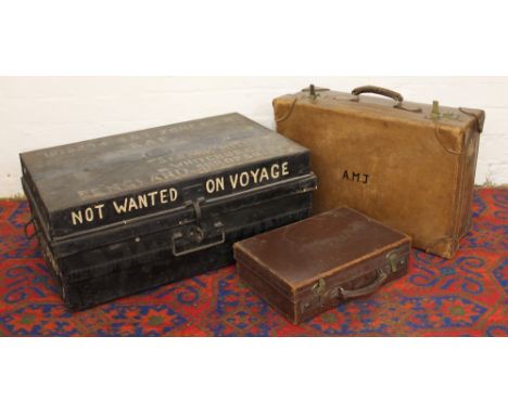 A WWII tin trunk to 1013274 Sgt Jones S.A.M. RAF, of 31 Bark Hill, Whitchurch; with two canvas bags; a W. H. Smith & Co of Wh