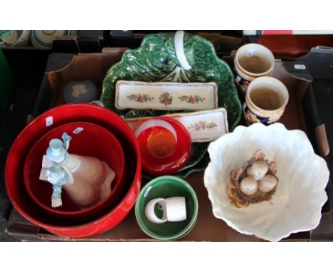 A quantity of decorative ceramics and glass, to include; a Border Fine Arts baby barn owl group, a Royal Doulton series ware 