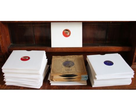 A large collection of 10 inch 78 RPM records including HMV B, D.D, and D.A issue red and plum labels; two Picadilly records; 