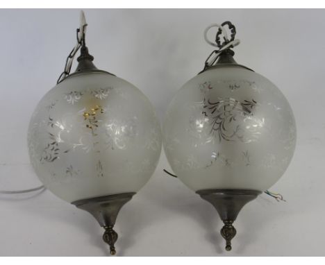 Two frosted glass spherical light fittings 