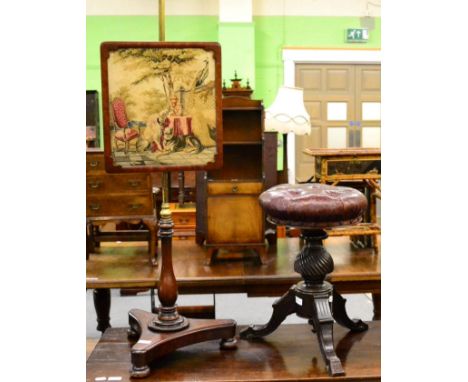 A 19th century mahogany pole screen, with tapestry scene 