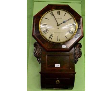 A mahogany drop dial wall timepiece, Allport, Birmingham, circa 1860, octagonal shaped case with side and bottom doors, trunk
