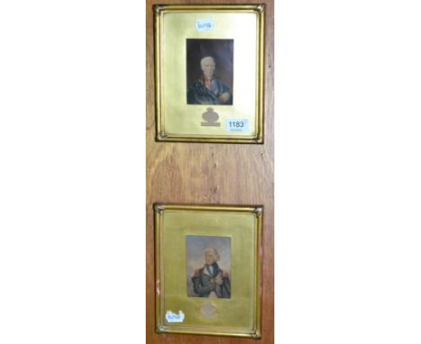 A pair of portrait watercolours of Lord Nelson and Wellington, approximately 20cm   