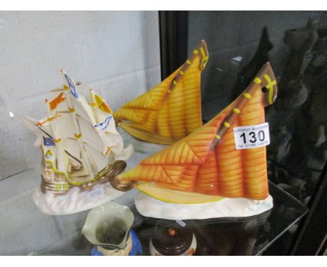 Ceramic Galleon & 2 Yachts