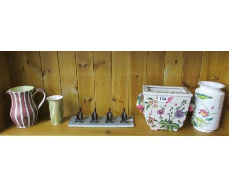 Shelf of china to include Denby plus dog coat hook