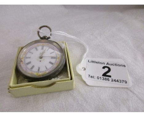 Small silver pocket watch with enamel face