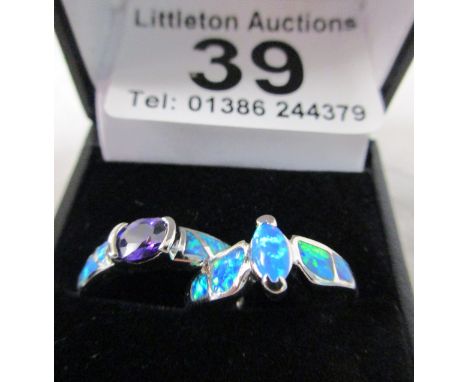 2 stone set silver rings to include amethyst