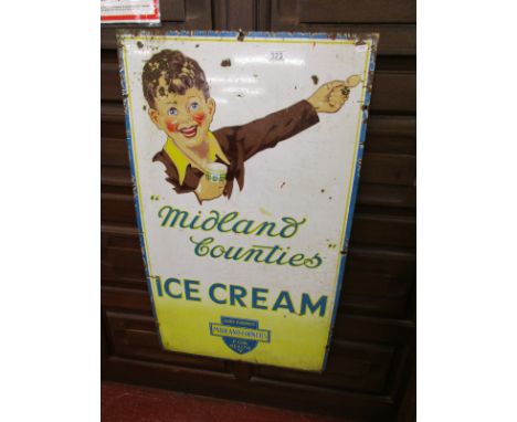 Large vintage enamel sign - Midland Counties Ice Cream.Size: 61cm x 107cm