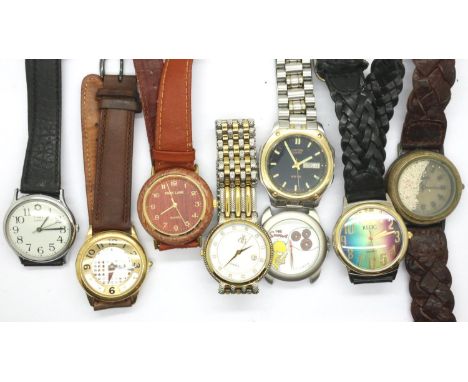 Collection of gents quartz wristwatches including Fossil, all require batteries. P&amp;P Group 1 (£14+VAT for the first lot a