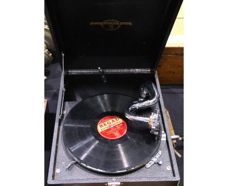 Vintage wind up portable Columbia gramophone with needles and some 78 rpm records. Not available for in-house P&amp;P, contac