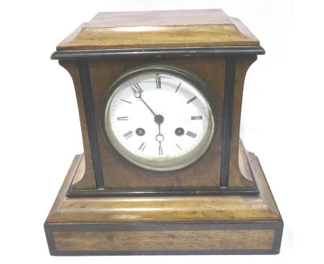 Oak cased chiming mantle clock, H: 22 cm. Not available for in-house P&amp;P, contact Paul O'Hea at Mailboxes on 01925 659133