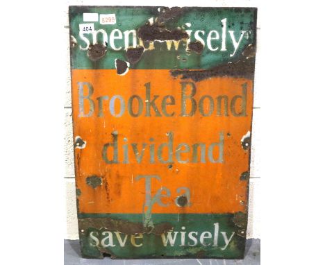 Authentic vintage metal and enamel sign single side Brooke Bond dividend tea, 50 x 76 cm. Some rust damage, fair condition. P